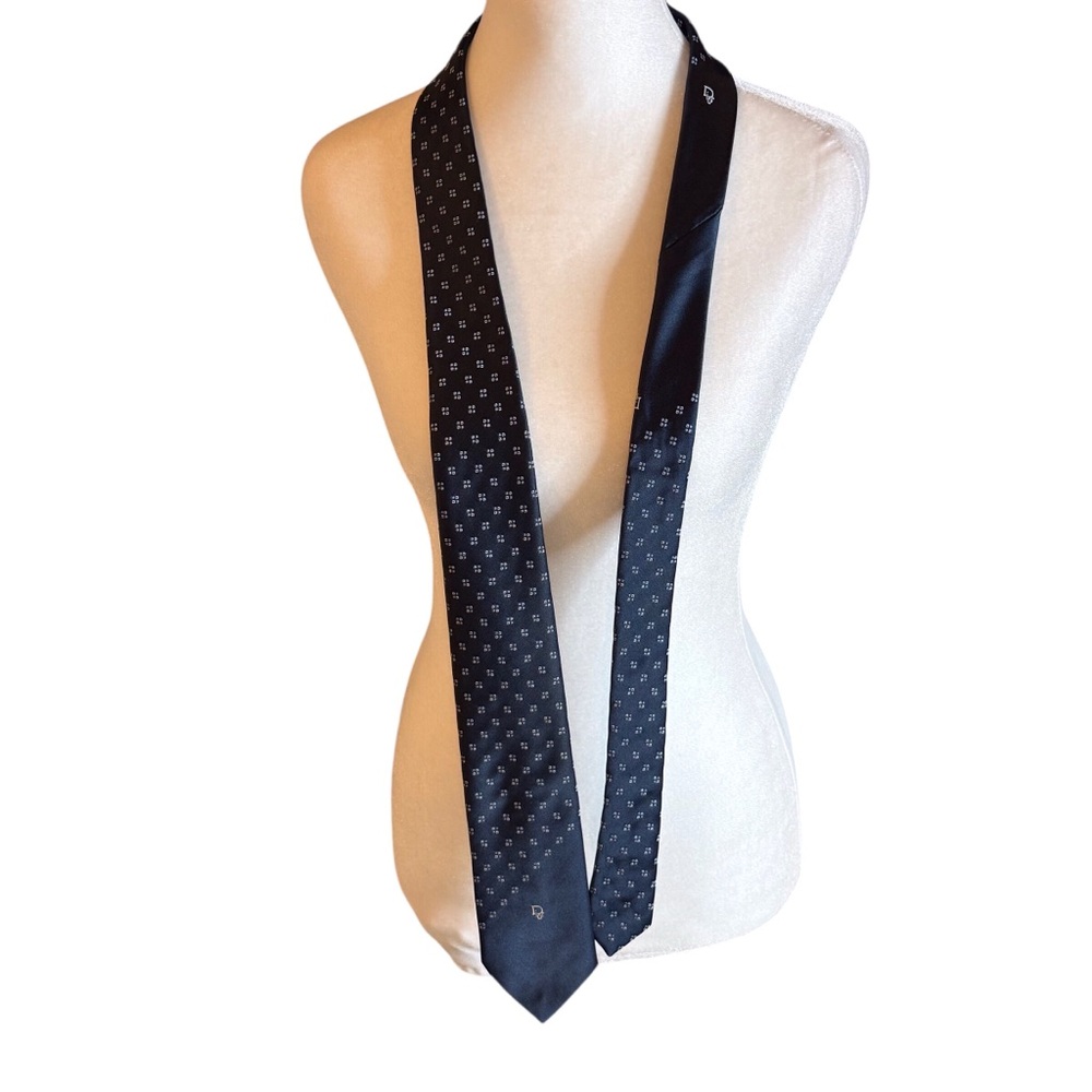 Christian Dior Cravates Navy Pattern Tie Vintage 1980s